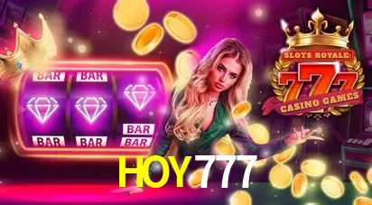 Escena dinámica inspirada en casino con iluminación HOY777, cartas, fichas e íconos de juegos digitales en un espacio moderno de juegos.